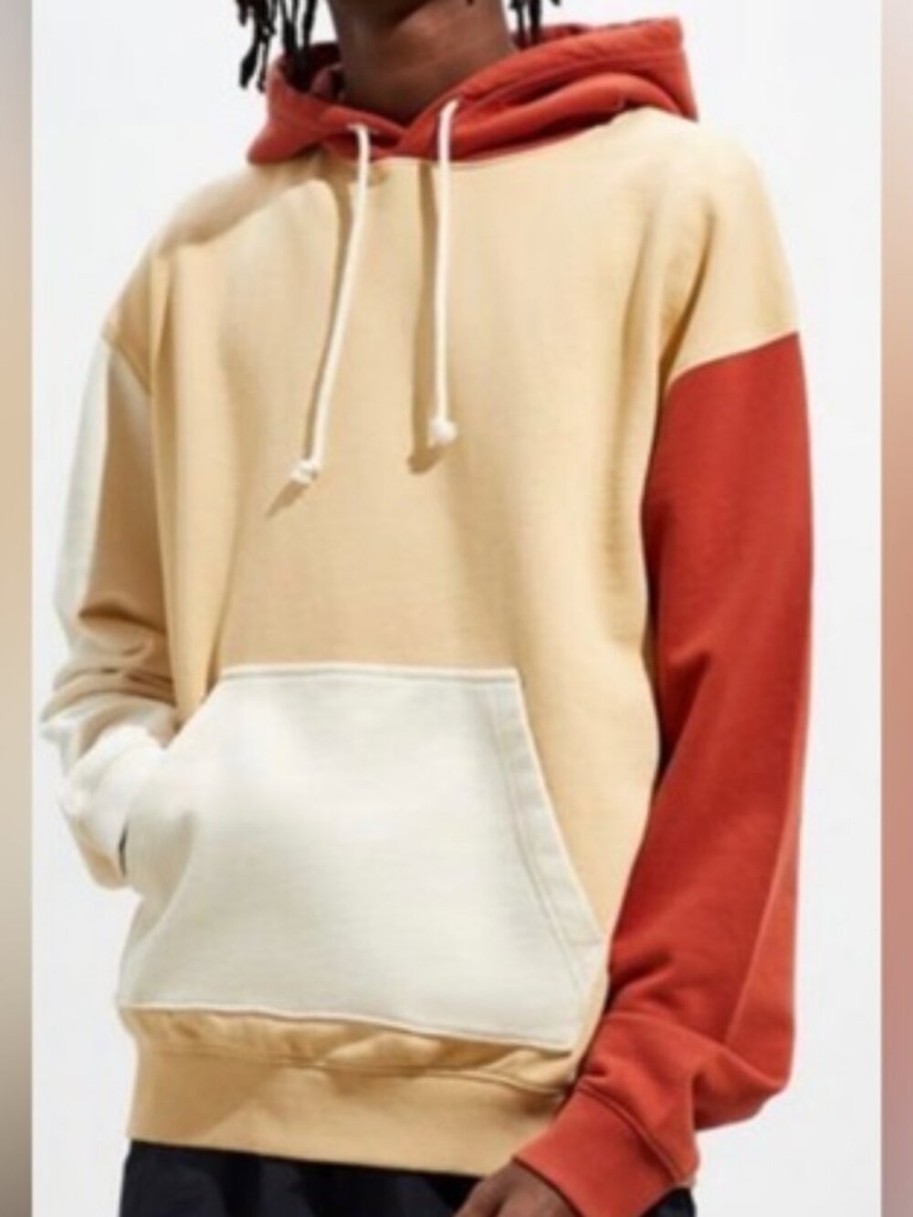 Urban Outfitters Men's Tan/Rust/Cream Colorblock Hoodie Size S